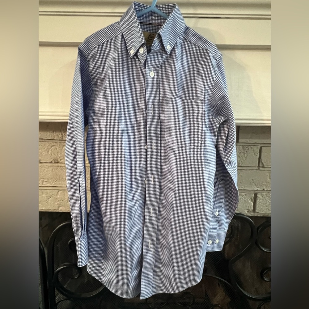 Boys Navy Blue & White Houndstooth Long Sleeve Oxford Shirt Size 8